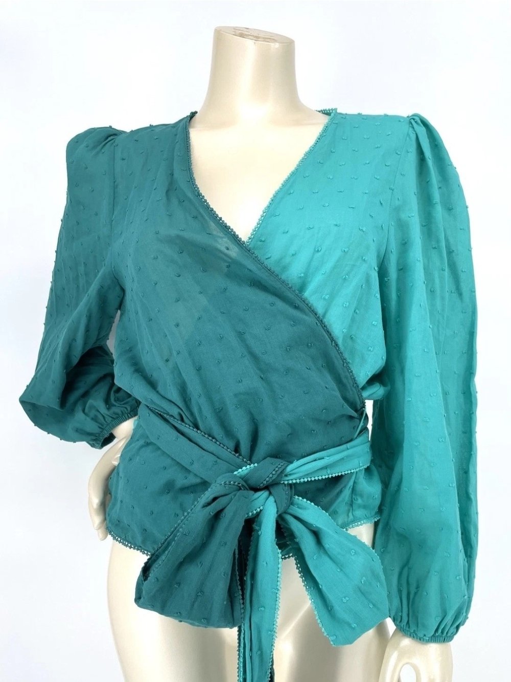 FARM Rio Teal Two-Tone Wrap Blouse